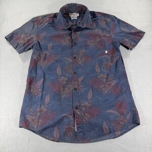 Quiksilver Mens Large Modern Fit Tropical Floral Button Down Shirt Blue Red L